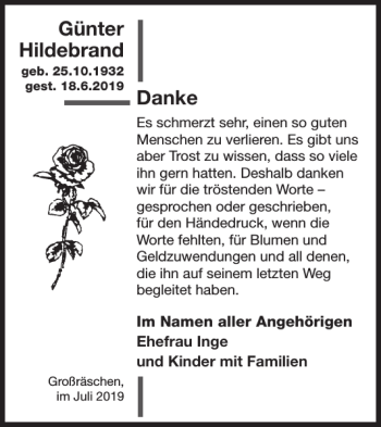 Traueranzeige von Günter Hildebrand von WochenKurier