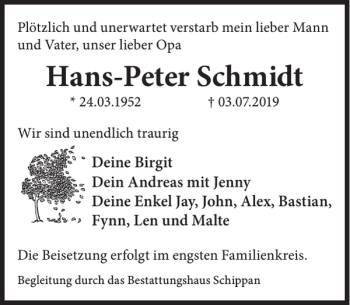 Traueranzeige von Hans-Peter Schmidt von WochenKurier