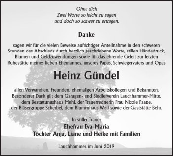 Traueranzeige von Heinz Gündel von WochenKurier