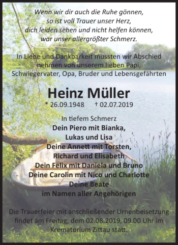 Traueranzeige von Heinz Müller von WochenKurier