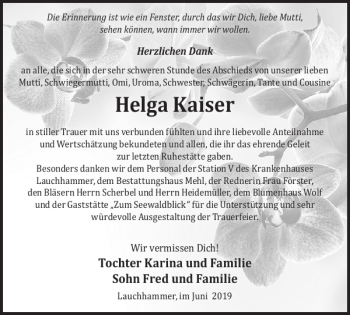 Traueranzeige von Helga Kaiser von WochenKurier