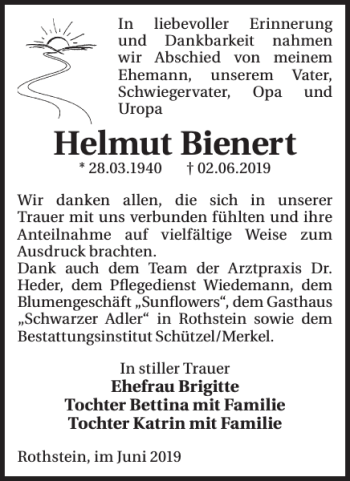 Traueranzeige von Helmut Bienert von WochenKurier