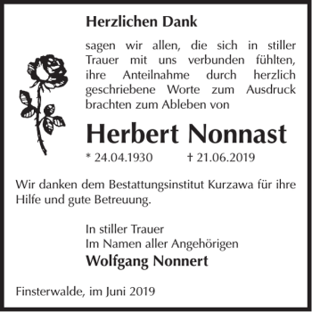 Traueranzeige von Herbert Nonnast von WochenKurier