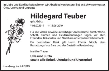 Traueranzeige von Hildegard Teuber von WochenKurier