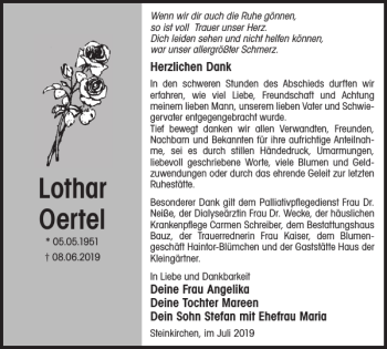 Traueranzeige von Lothar Oertel von WochenKurier