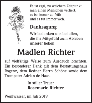 Traueranzeige von Madlen Richter von WochenKurier