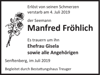 Traueranzeige von Manfred Fröhlich von WochenKurier
