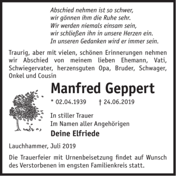 Traueranzeige von Manfred Geppert von WochenKurier