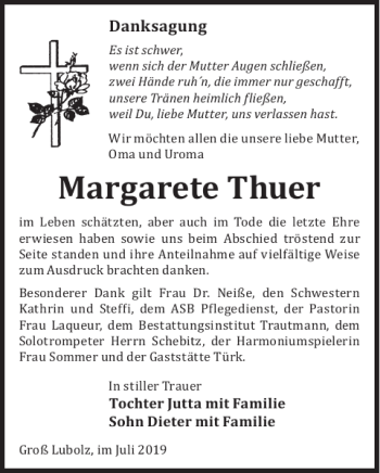 Traueranzeige von Margarete Thuer von WochenKurier
