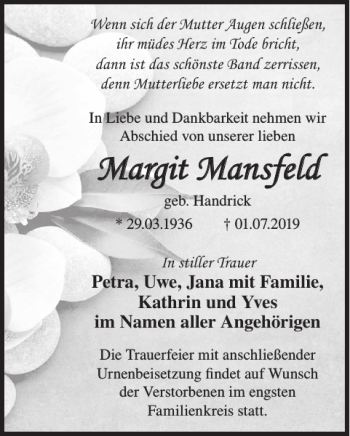 Traueranzeige von Margit Mansfeld von WochenKurier