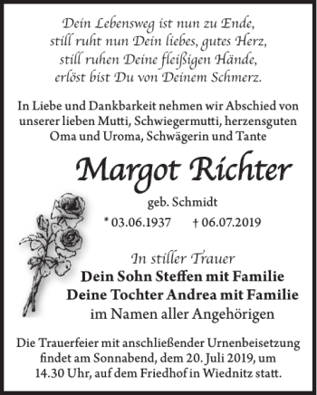 Traueranzeige von Margot Richter von WochenKurier