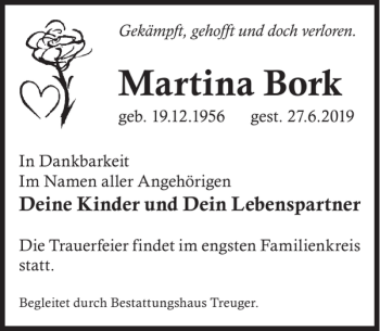 Traueranzeige von Martina Bork von WochenKurier