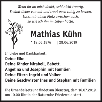 Traueranzeige von Mathias Kühn von WochenKurier