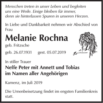 Traueranzeige von Melanie Rochna von WochenKurier