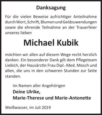 Traueranzeige von Michael Kubik von WochenKurier