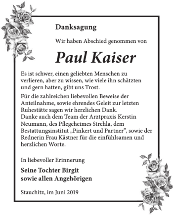 Traueranzeige von Paul Kaiser von WochenKurier