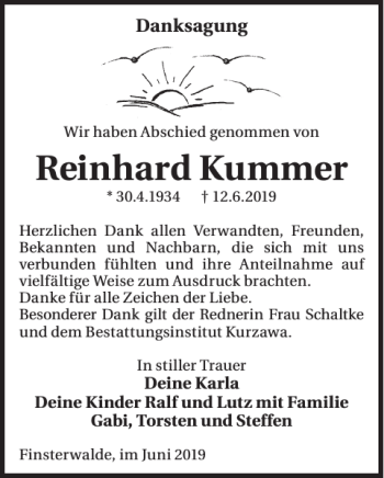 Traueranzeige von Reinhard Kummer von WochenKurier