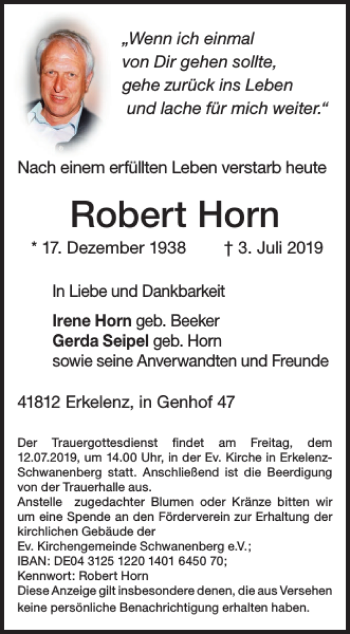 Traueranzeige von Robert Horn von WochenKurier