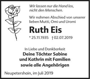 Traueranzeige von Ruth Eis von WochenKurier