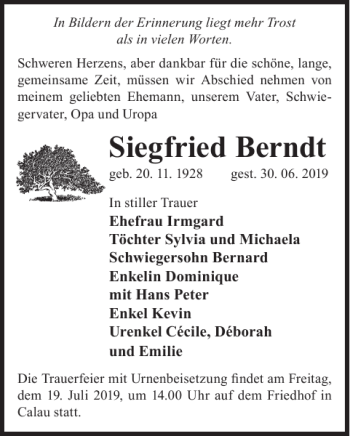 Traueranzeige von Siegfried Berndt von WochenKurier