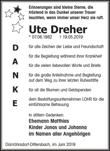 Traueranzeige von Ute Dreher von WochenKurier