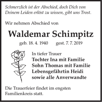 Traueranzeige von Waldemar Schimpitz von WochenKurier