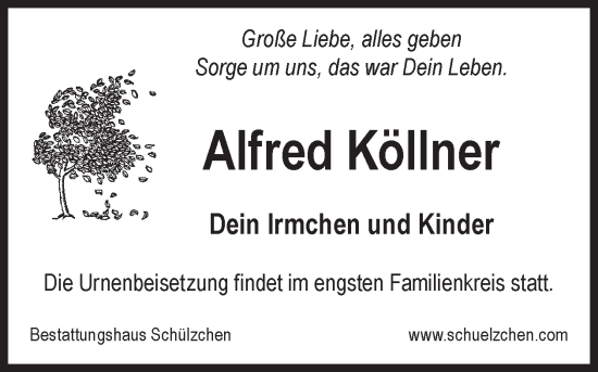 Traueranzeige von Alfred Köllner von WochenKurier