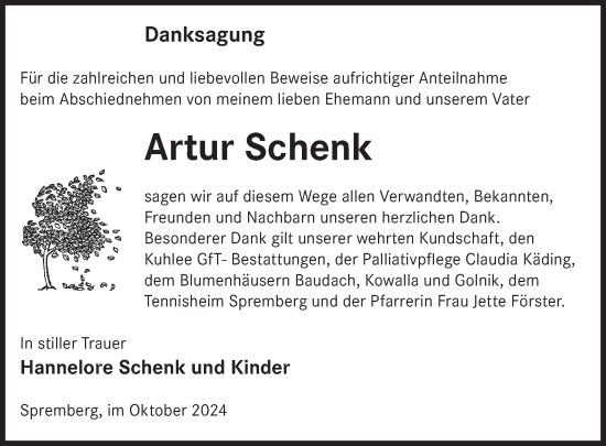 Traueranzeige von Artur Schenk von WochenKurier