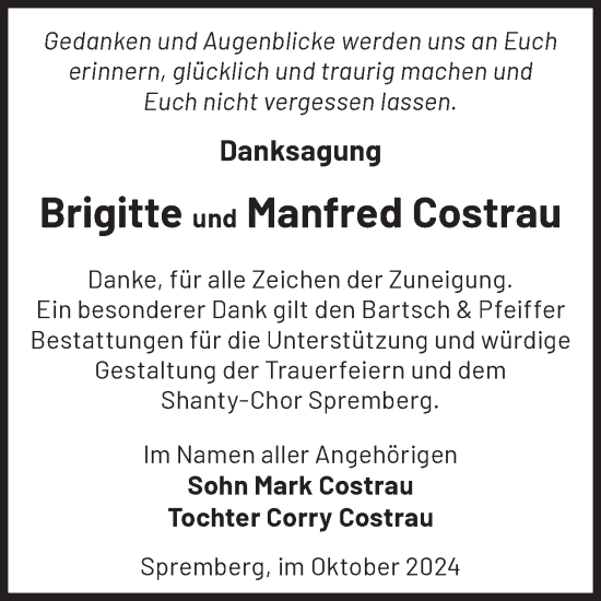 Traueranzeige von Brigitte und Manfred Costrau von WochenKurier