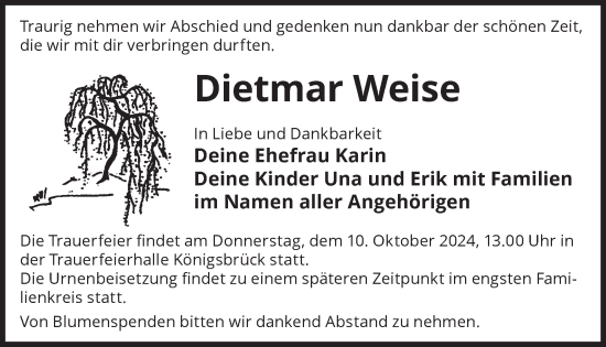 Traueranzeige von Dietmar Weise von WochenKurier