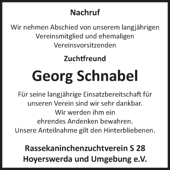 Traueranzeige von Georg Schnabel von WochenKurier