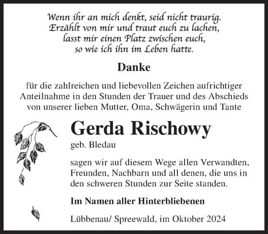 Traueranzeige von Gerda Rischowy von WochenKurier