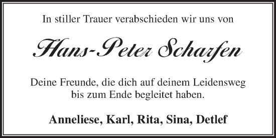 Traueranzeige von Hans-Peter Scharfen von WochenKurier