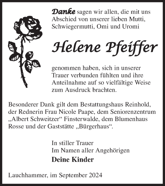 Traueranzeige von Helene Pfeiffer von WochenKurier