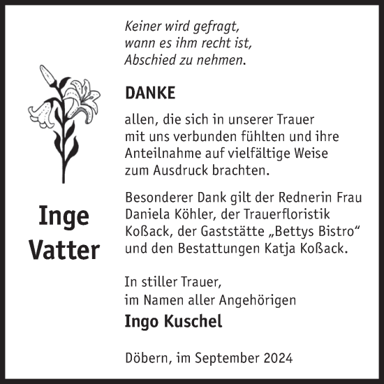 Traueranzeige von Ingo Vatter von WochenKurier