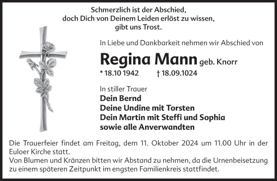 Traueranzeige von Regina Mann von WochenKurier