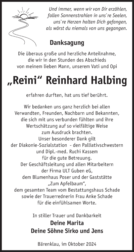 Traueranzeige von Reinhard Halbing von WochenKurier