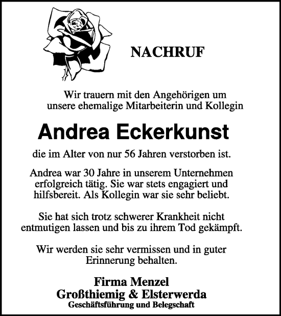 Traueranzeige von Andrea Eckerkunst von WochenKurier