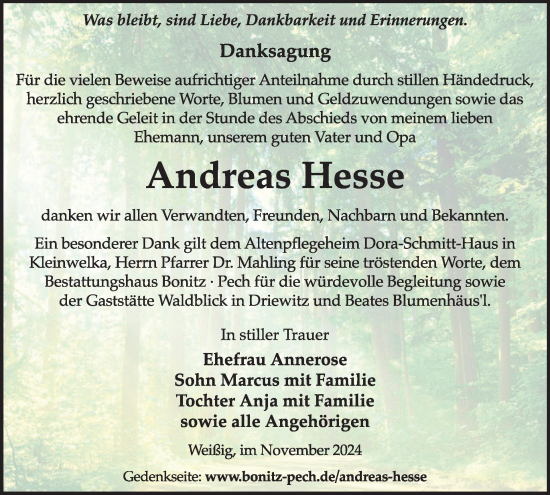 Traueranzeige von Andreas Hesse von WochenKurier