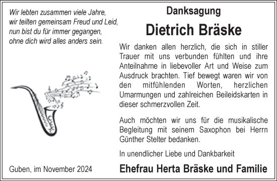 Traueranzeige von Dietrich Bräske von WochenKurier