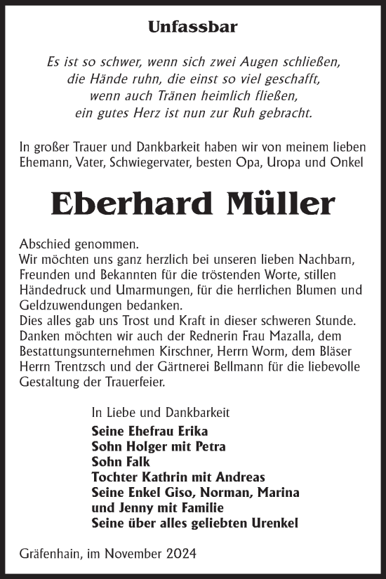 Traueranzeige von Eberhard Müller von WochenKurier