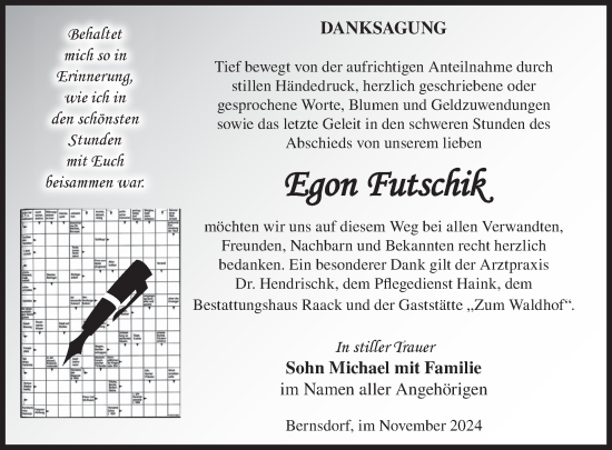 Traueranzeige von Egon Futschik von WochenKurier