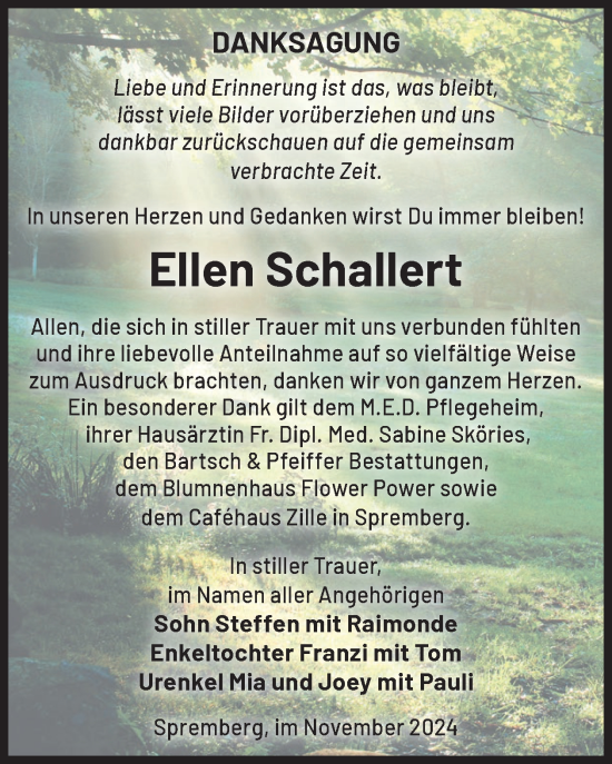 Traueranzeige von Ellen Schallert von WochenKurier