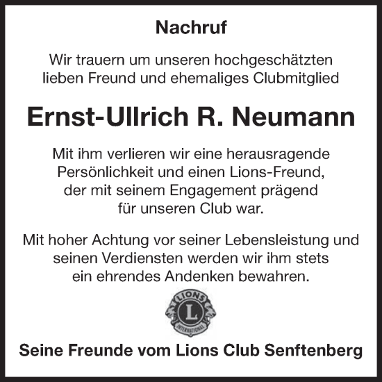 Traueranzeige von Ernst-Ullrich R. Neumann von WochenKurier