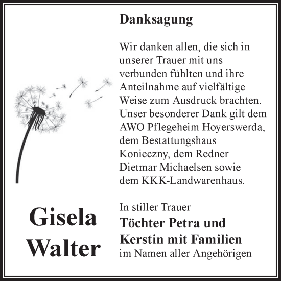 Traueranzeige von Gisela Walter von WochenKurier