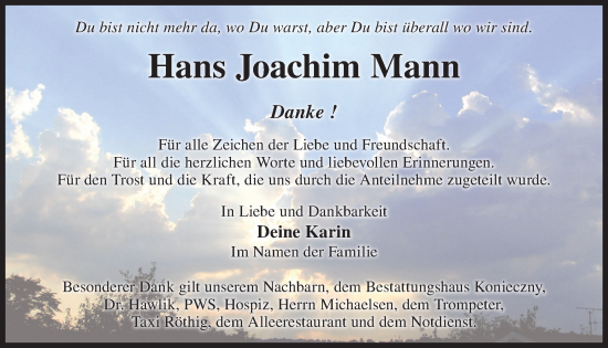 Traueranzeige von Hans Joachim Mann von WochenKurier