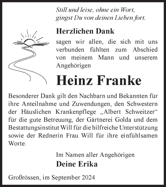 Traueranzeige von Heinz Franke von WochenKurier