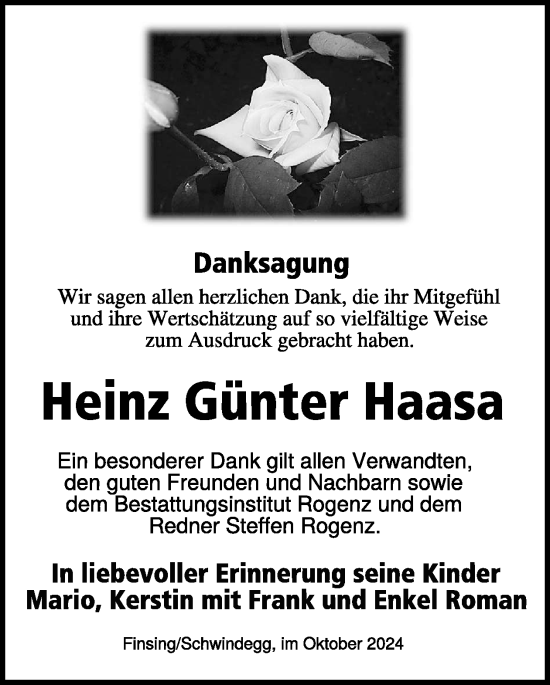 Traueranzeige von Heinz Günter Haasa von WochenKurier