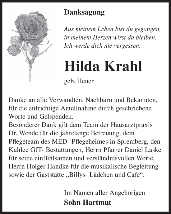 Traueranzeige von Hilda Krahl von WochenKurier