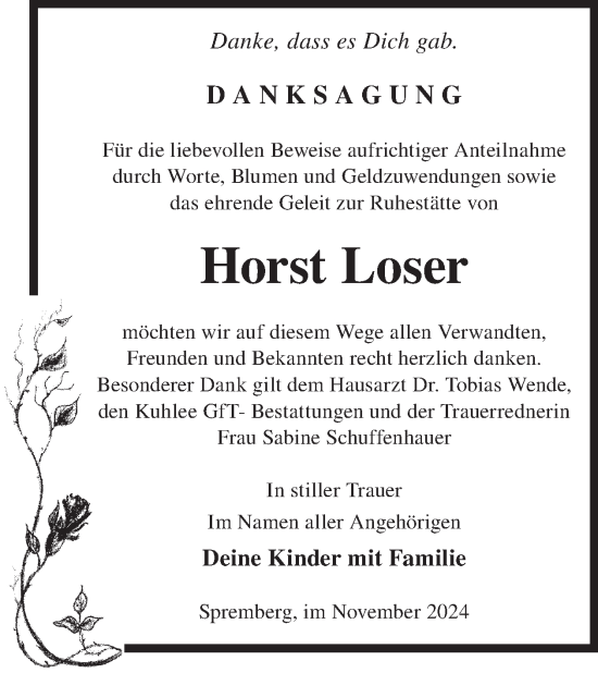 Traueranzeige von Horst Loser von WochenKurier